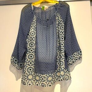 Banana republic, blue, and white silky blouse. Size medium.